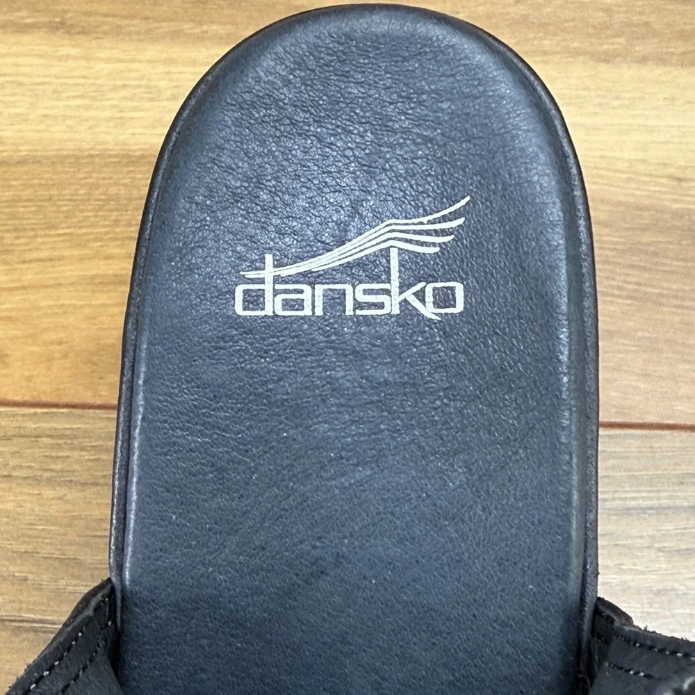 DANSKO Vanda Wedge Sandals Peep Toe 11‎ EU 41 Black Leather Walking Vacation
